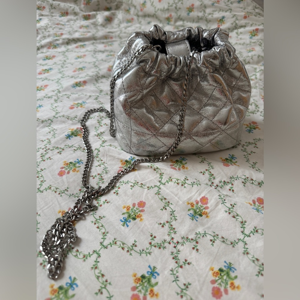 Zara Metallic Silver Mini Bucket Bag
